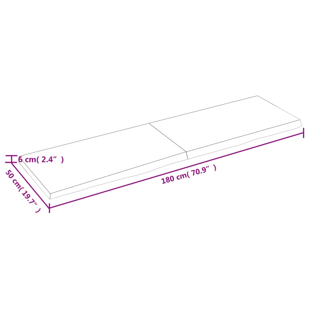 vidaXL Baðherbergisborðplata Brúnn 180x50x(2-6)cm Meðhöndlaður Viður