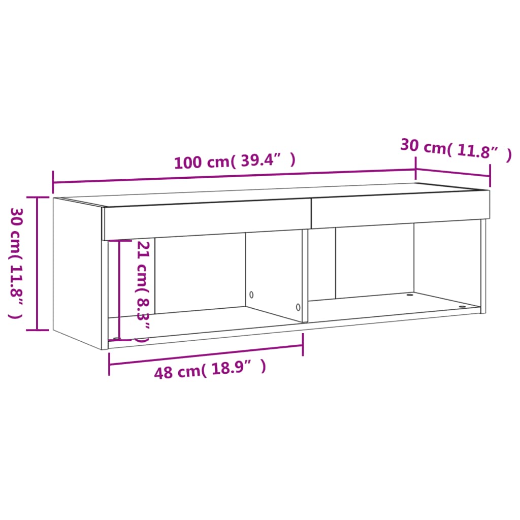 vidaXL Sjónvarpsskápur með LED Ljósum Reyktóna Eikarlitur 100x30x30 cm