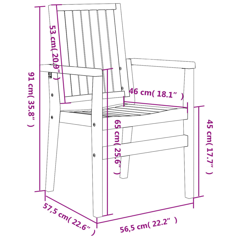 vidaXL Staflanlegir Garðstólar 2 stk. 56,5x57,5x91 cm Gegnheilt Tekk