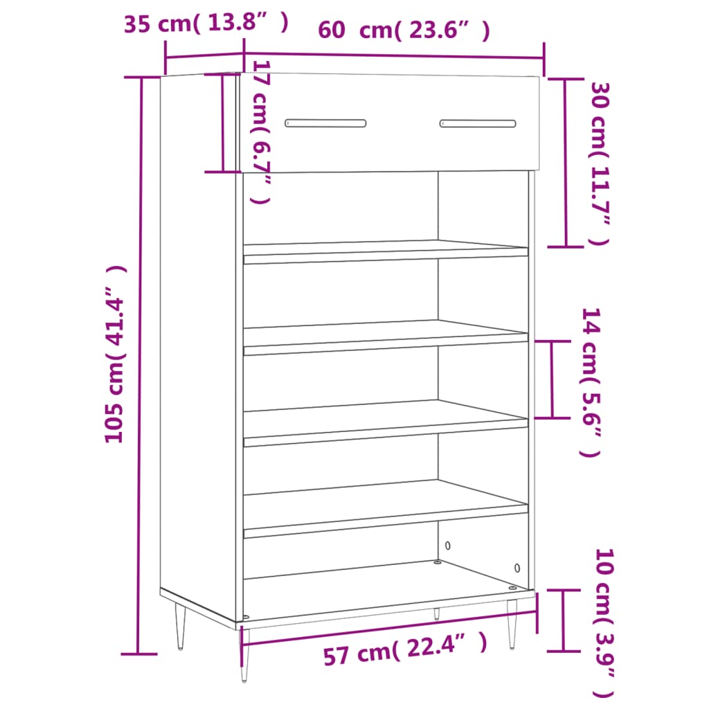 vidaXL Skóskápur Sonoma Eik 60x35x105 cm Samsettur Viður