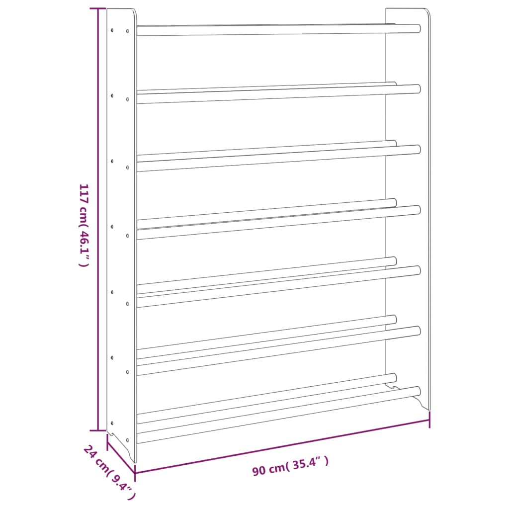 vidaXL Skóbekkur Grár 90x24x117 cm Samsettur Viður