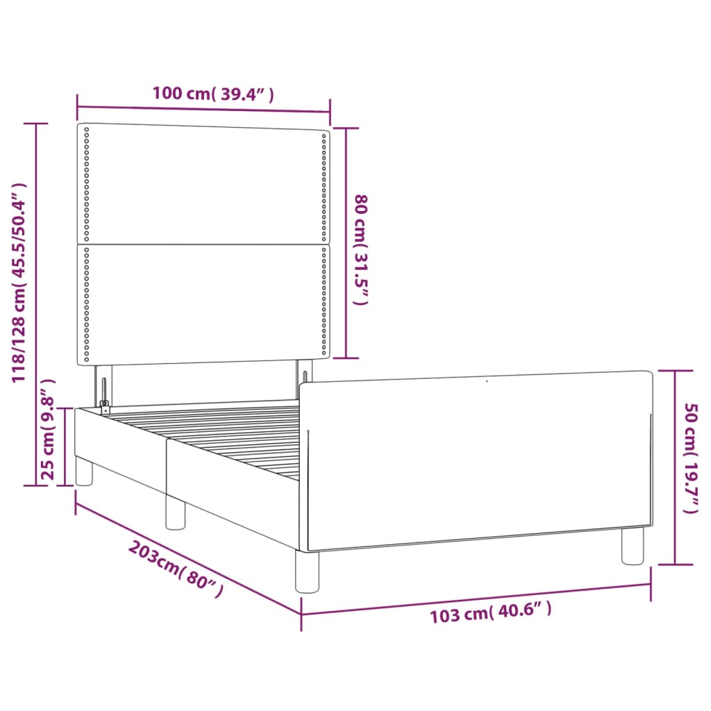 vidaXL Rúmgrind með Höfðagafli Blá 100x200 cm Tauáklæði