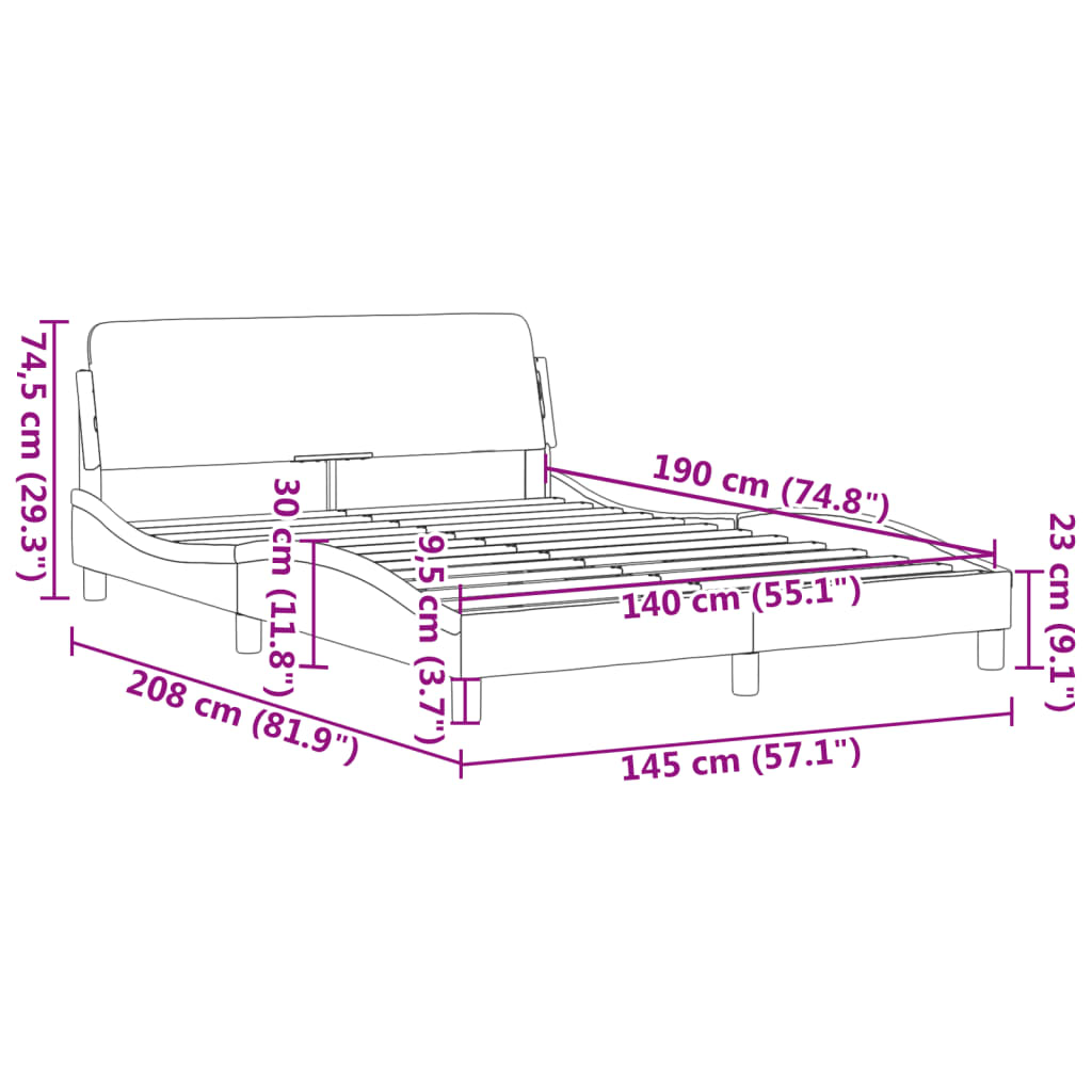 vidaXL Rúmgrind með Höfuðgafli Svart 140x190 cm Flauel