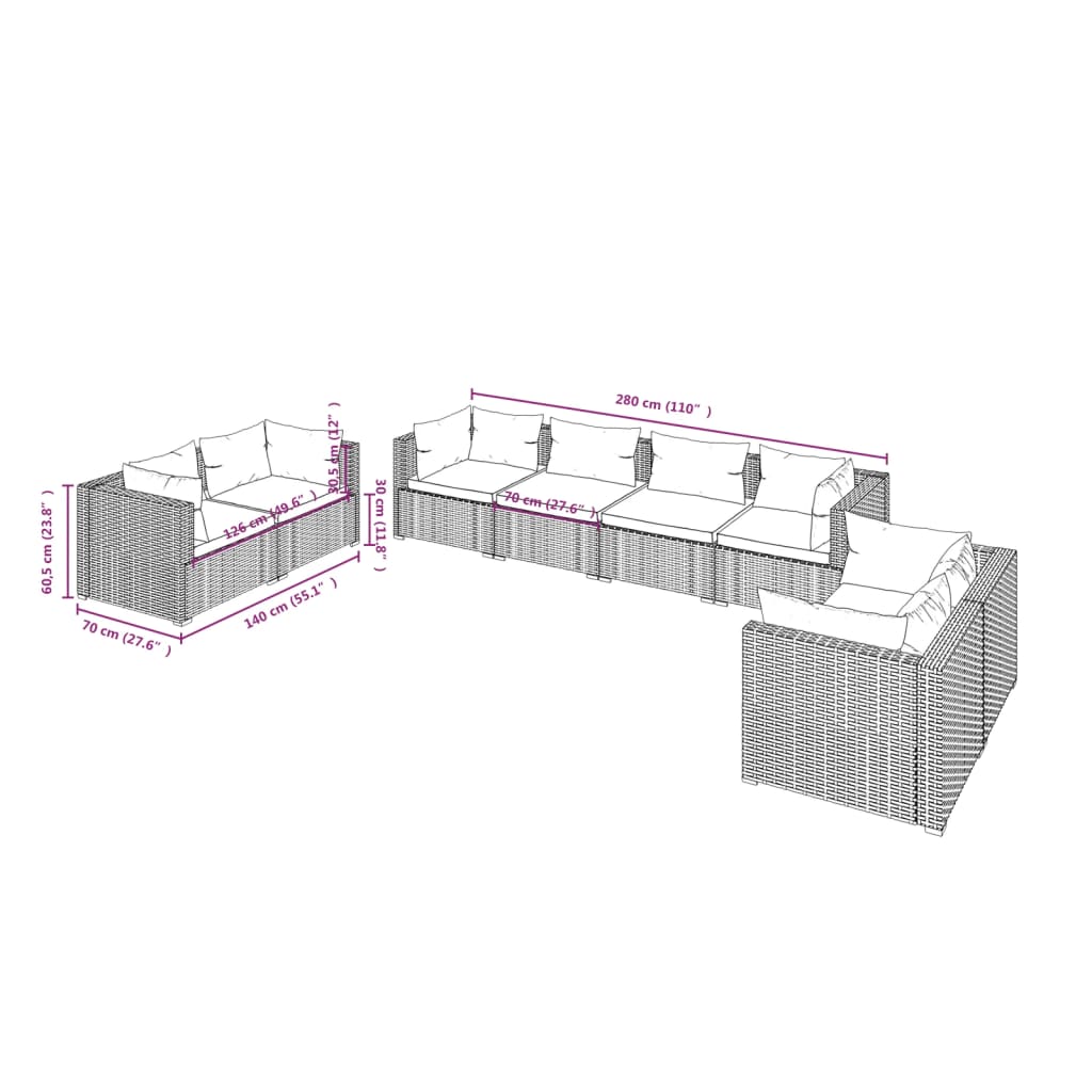 vidaXL 8 Hluta Garðhúsgagnasett með Sessum Pólýrattan Brúnt