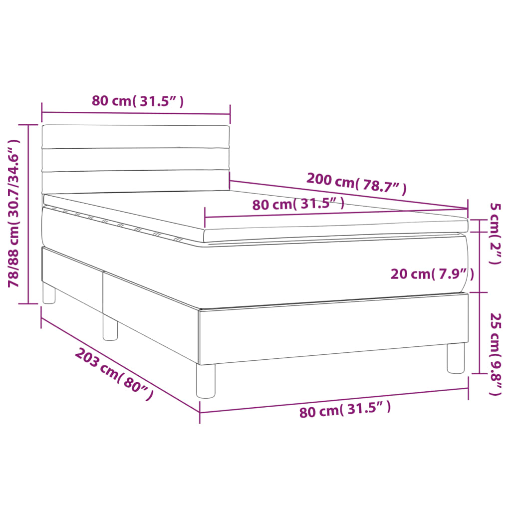 vidaXL Hólfað Springrúm með Dýnu Svart 80x200 cm Tauefni