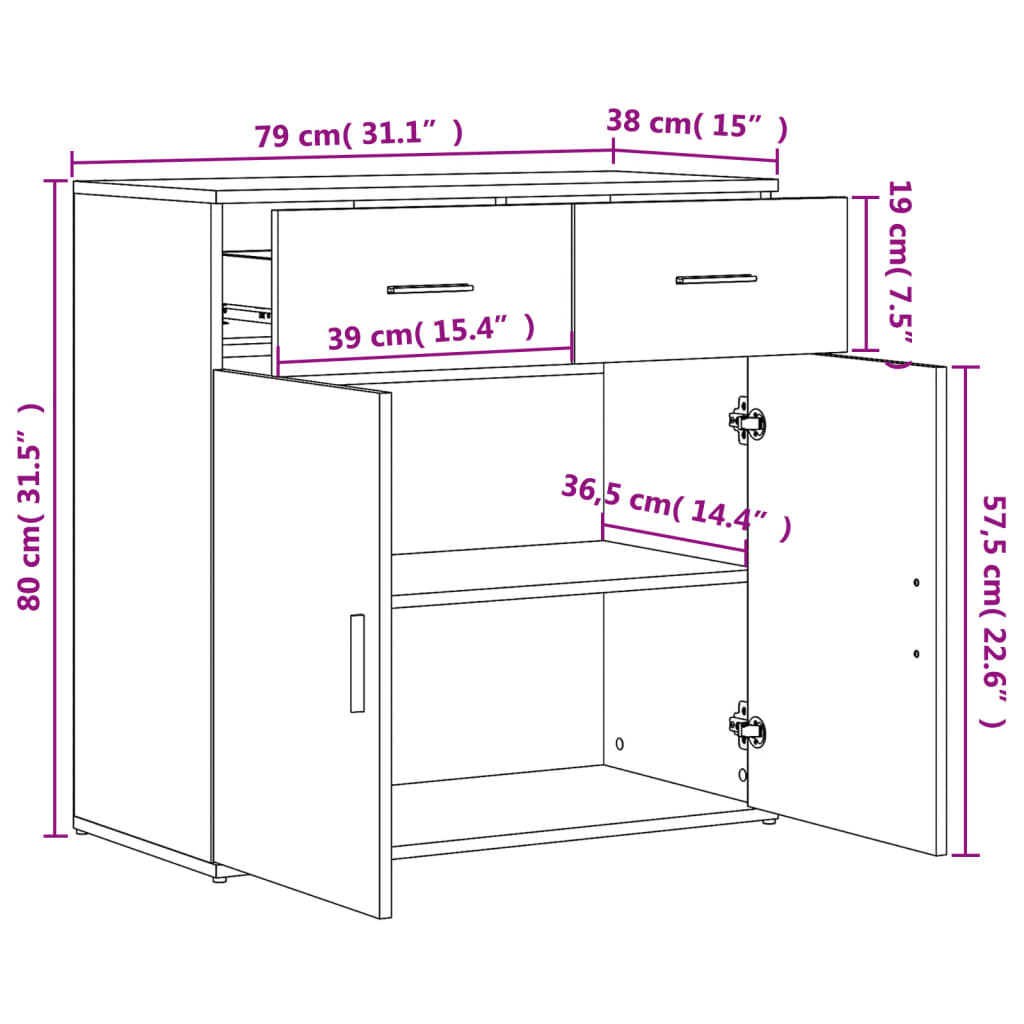 vidaXL Skenkur Svartur 79x38x80 cm Samsettur Viður