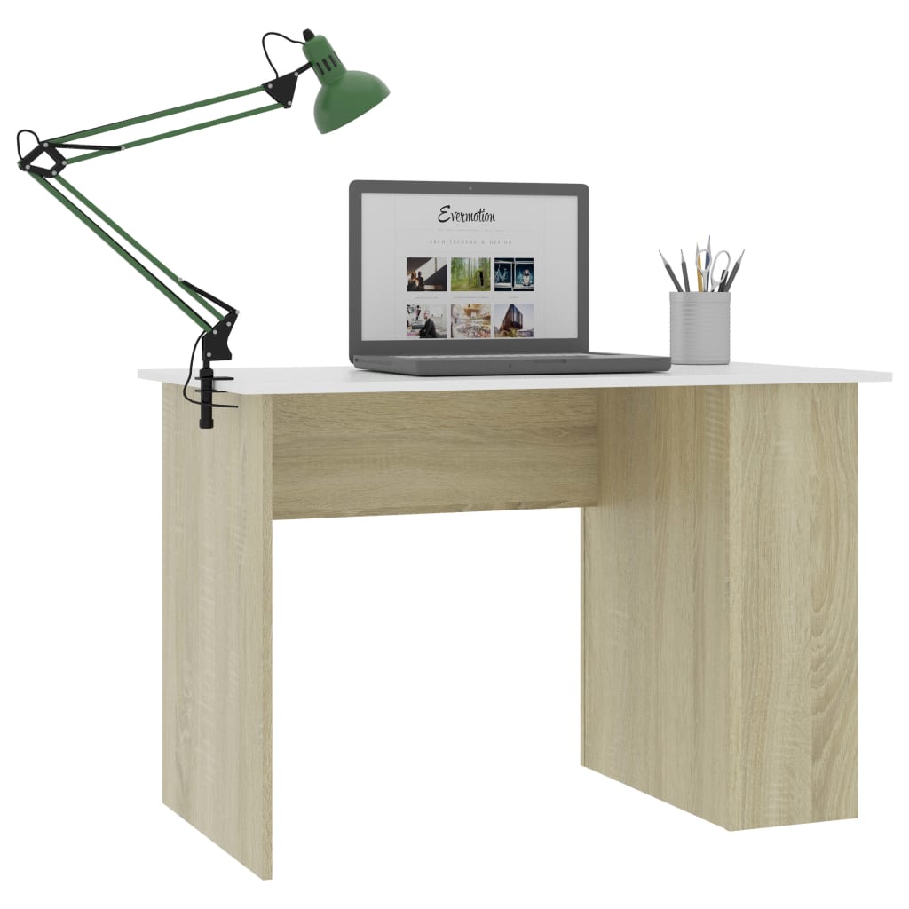 800581 vidaXL Desk White and Sonoma Oak 110x60x73 cm Chipboard