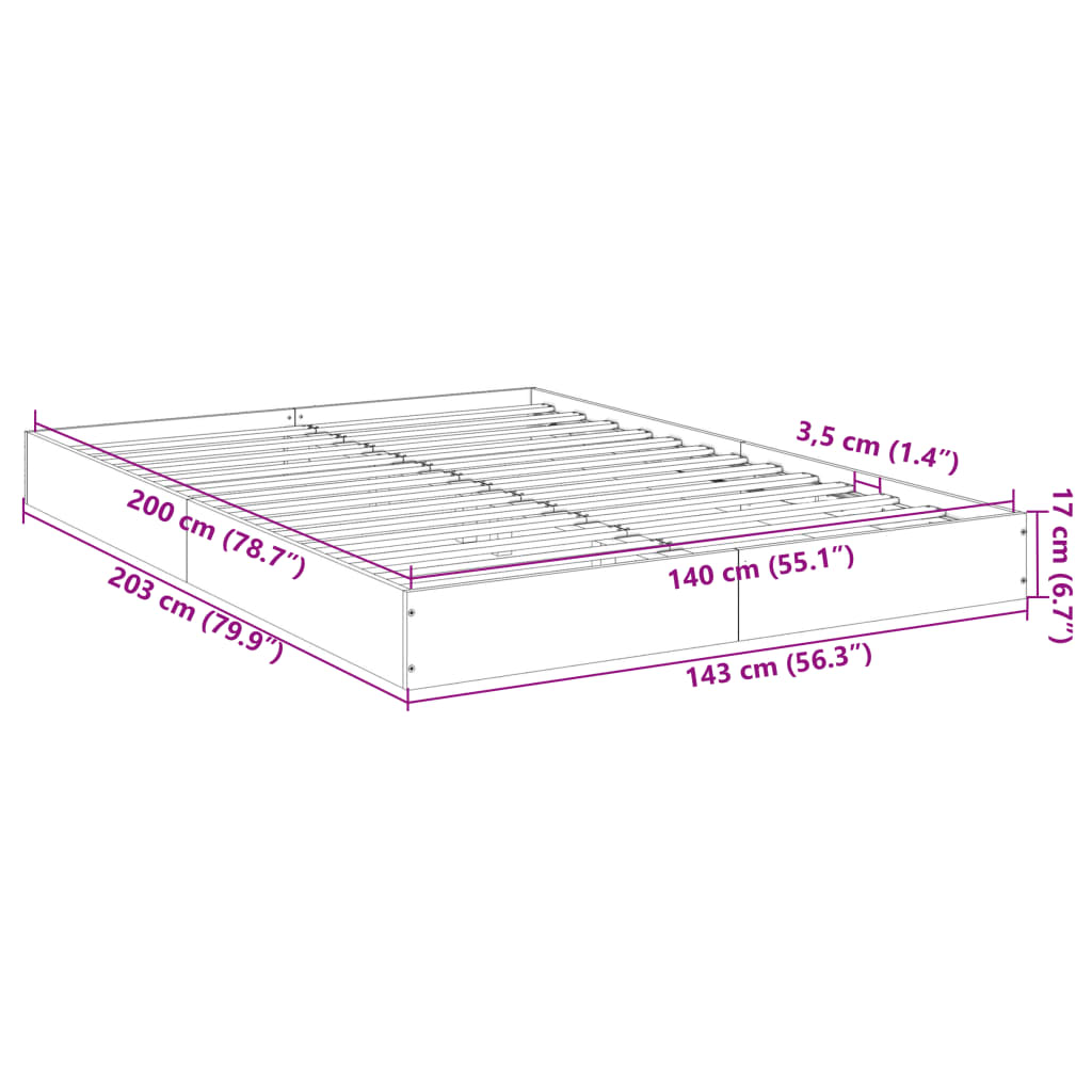 vidaXL Rúmgrind Reyktóna Eikarlitur 140x200 cm Samsettur Viður