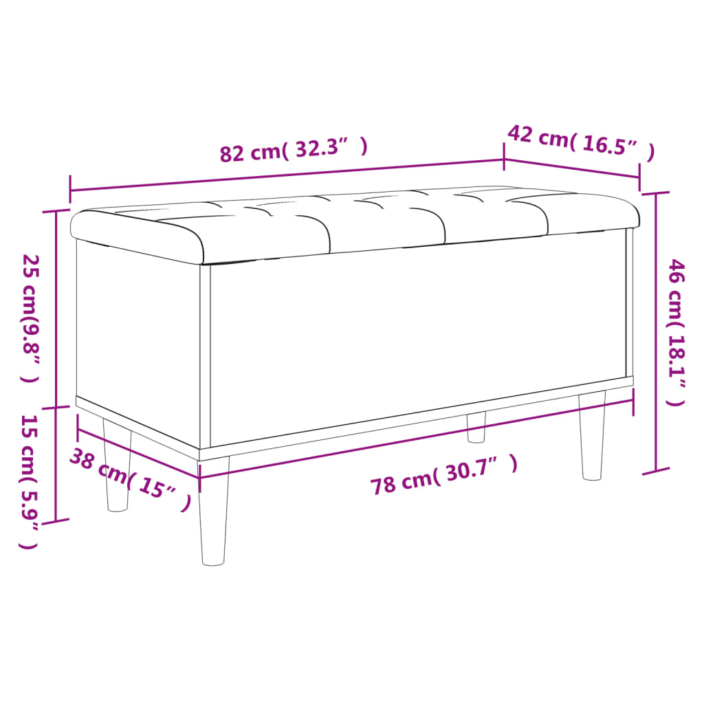 vidaXL Geymslubekkur Steypugrár 82x42x46 cm Samsettur Viður