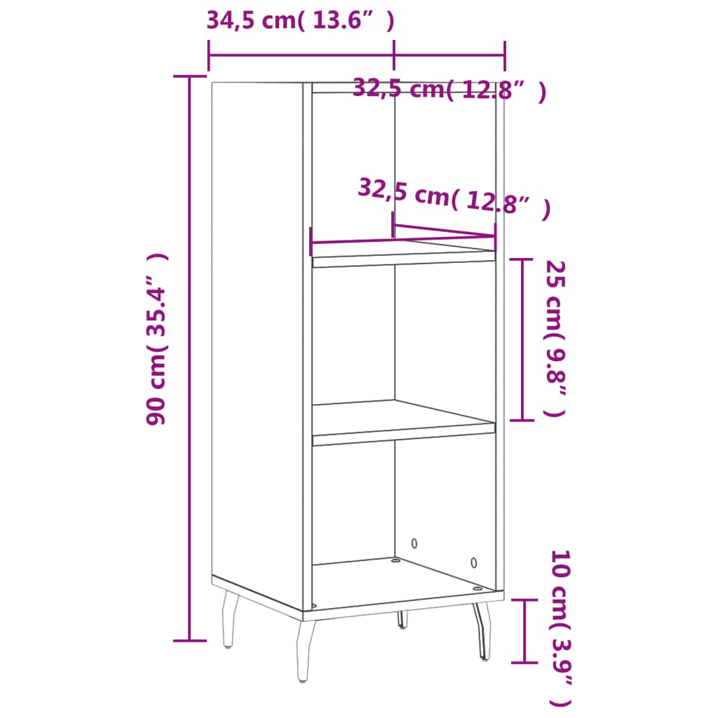 vidaXL Skenkur Steypugrár 34,5x32,5x90 cm Samsettur Viður