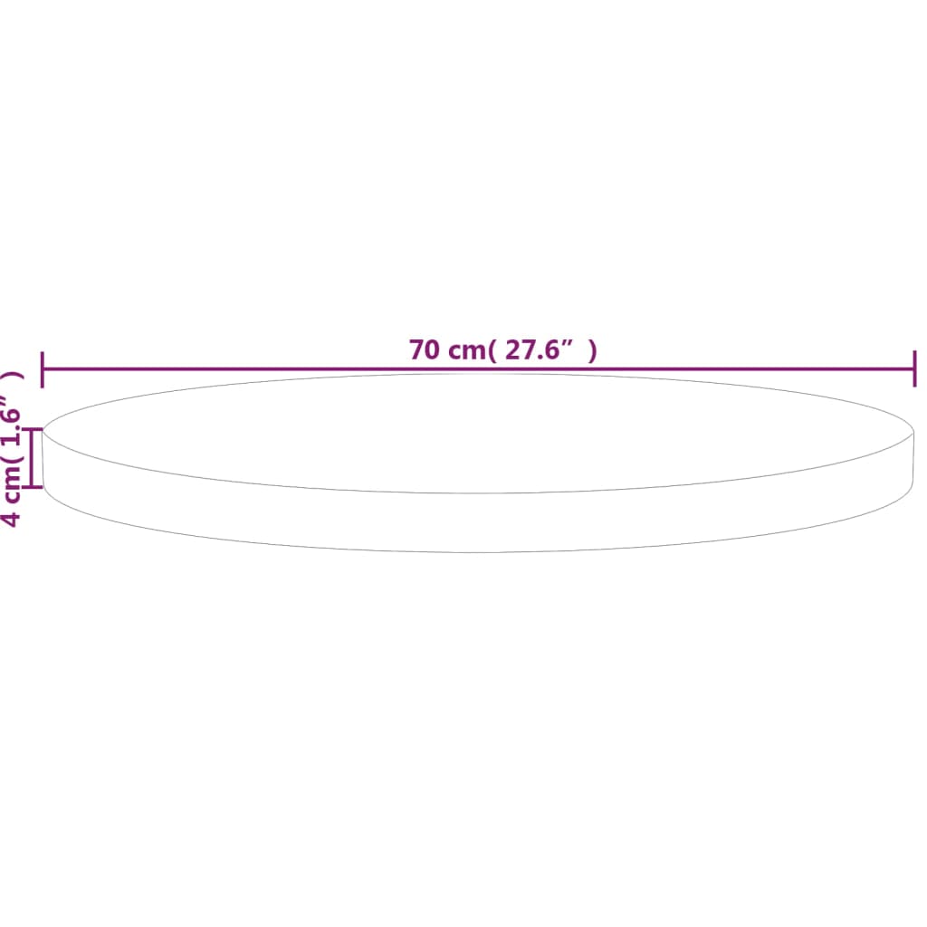 vidaXL Borðplata Ø70x4 cm Ómeðhöndluð Gegnheil Eik