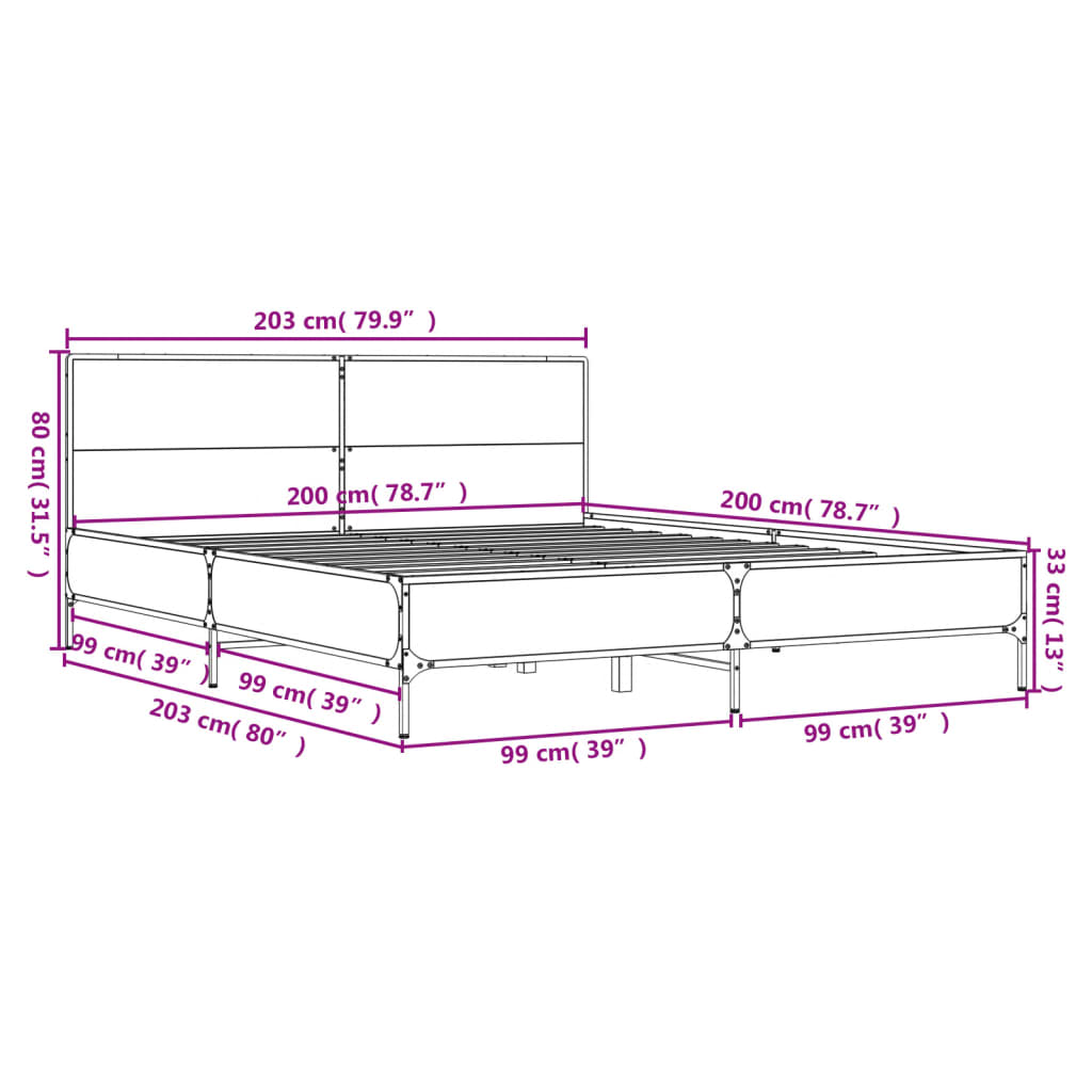 vidaXL Rúmgrind án Dýnu Reyktóna Eikarlitur 200x200 cm