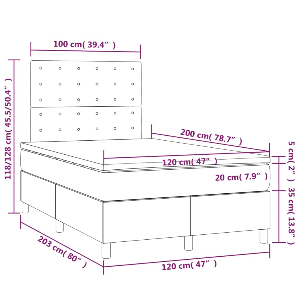 vidaXL Hólfað Springrúm með Dýnu Blátt 120x200 cm Tauefni