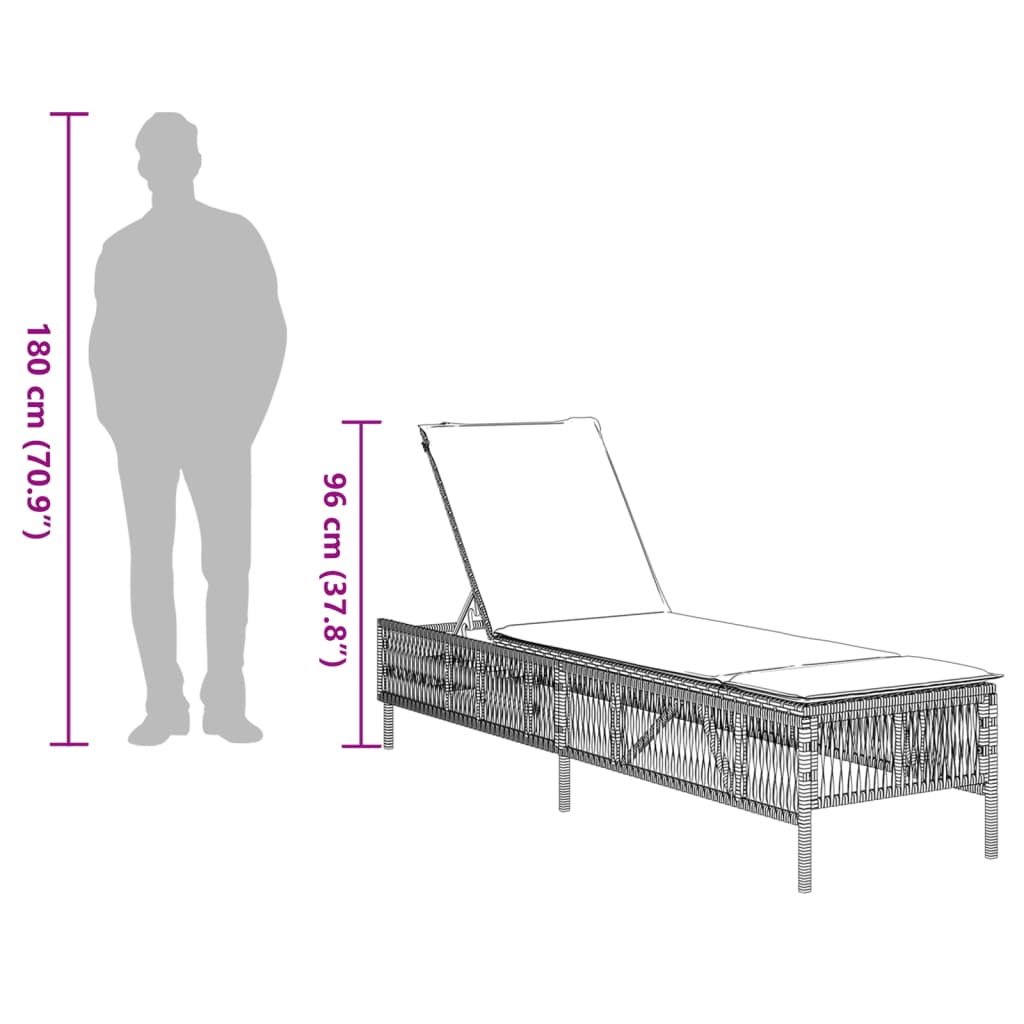 vidaXL Sólbekkir 2 stk. með Sessum Drappaðir Pólýrattan