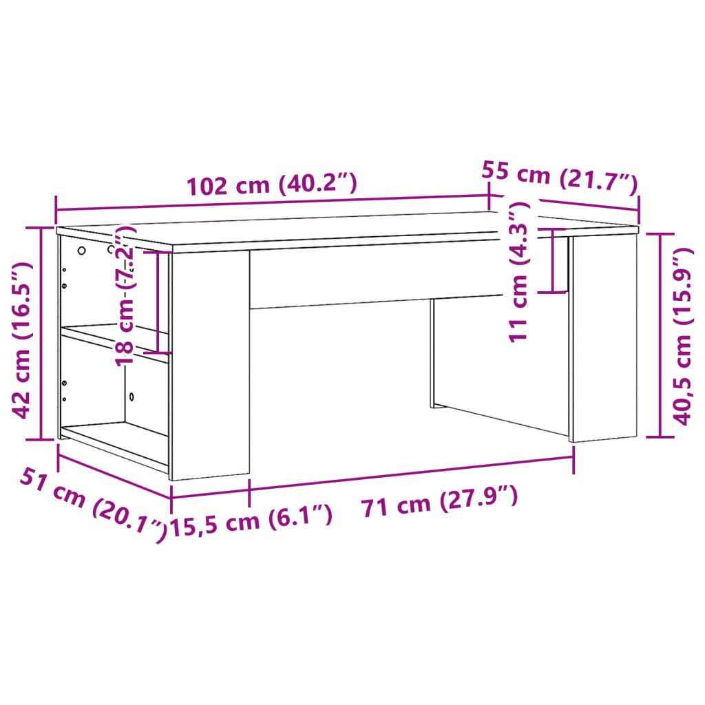 vidaXL Sófaborð Brún Eik 102x55x42 cm Samsettur Viður