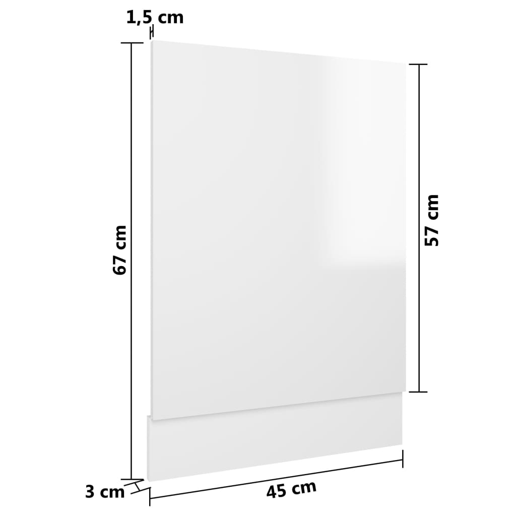 802559 vidaXL Dishwasher Panel High Gloss White 45x3x67 cm Chipboard