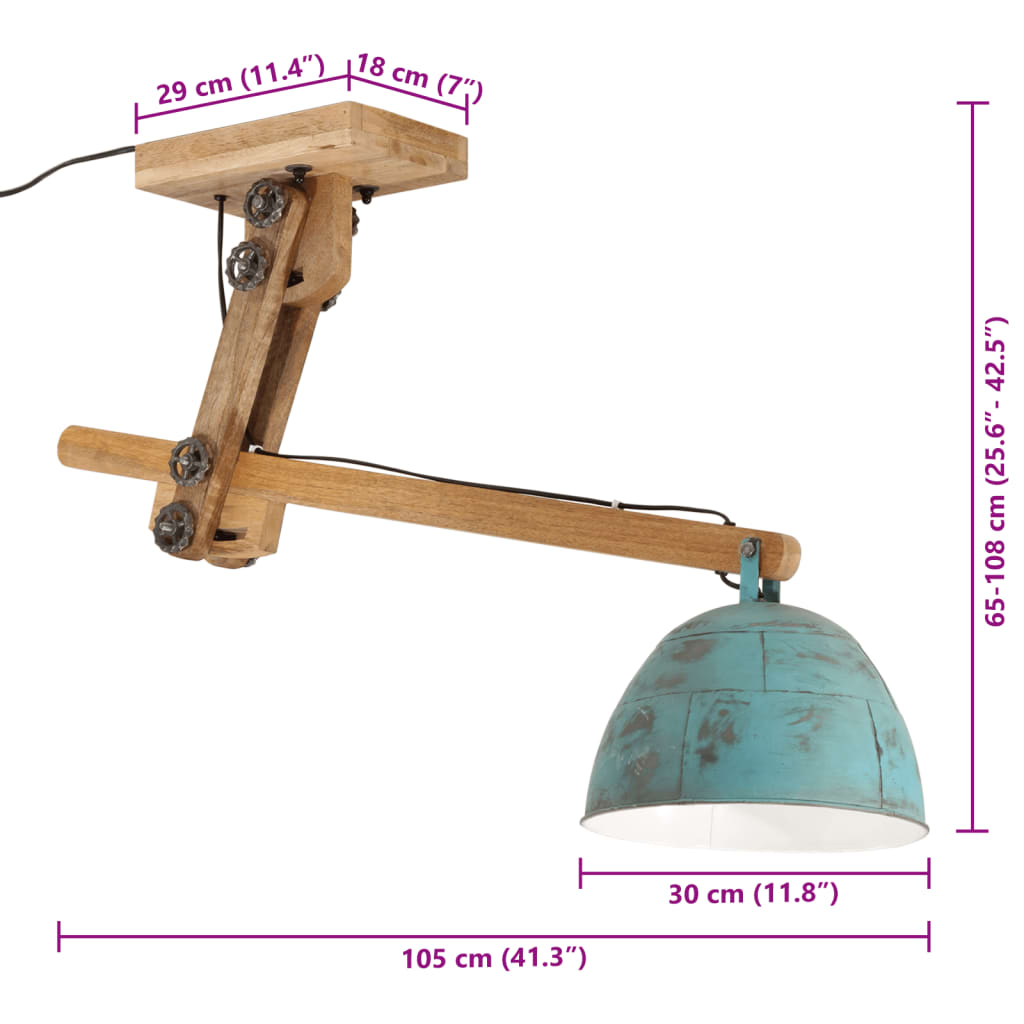 vidaXL Loftljós 25 W Máður Blár 105x30x65-108 cm E27