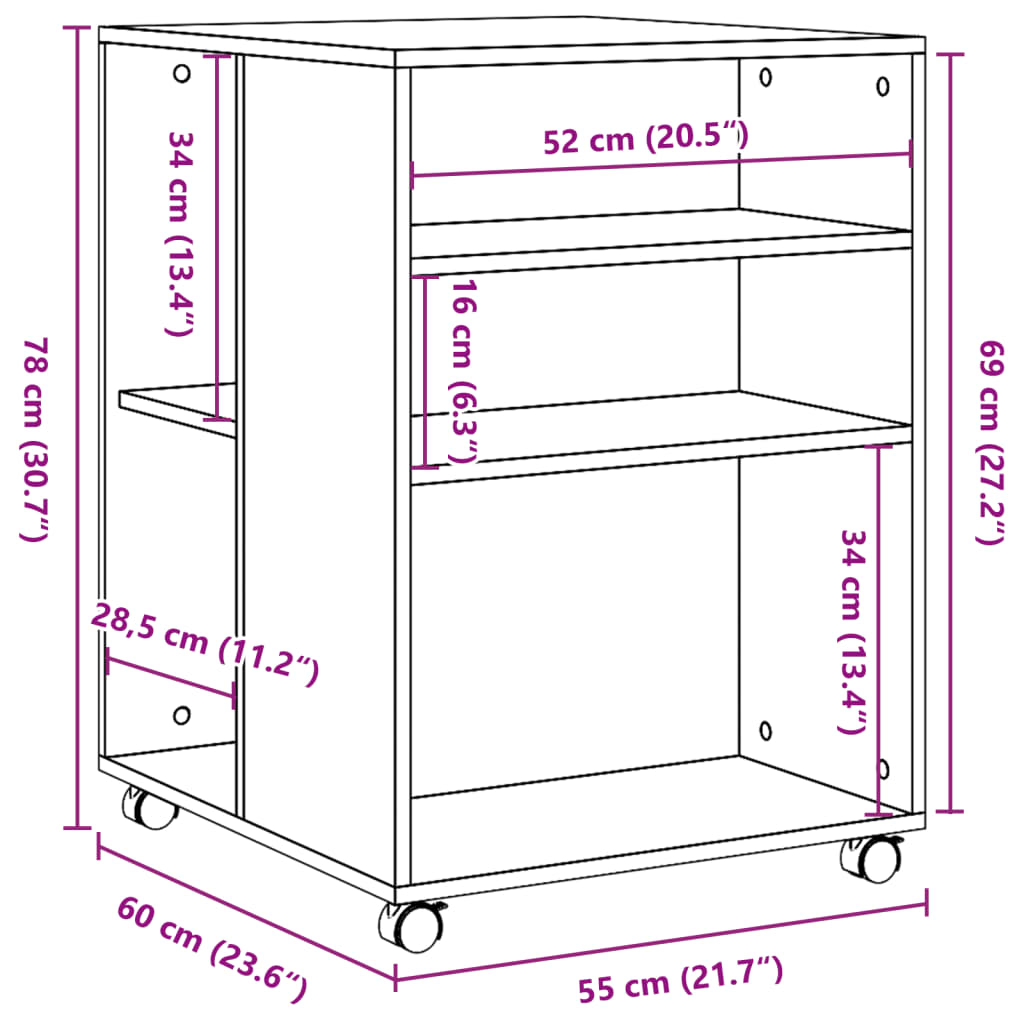 vidaXL Hliðarborð með Hjólum Hvítt 55x60x78 cm Samsettur Viður