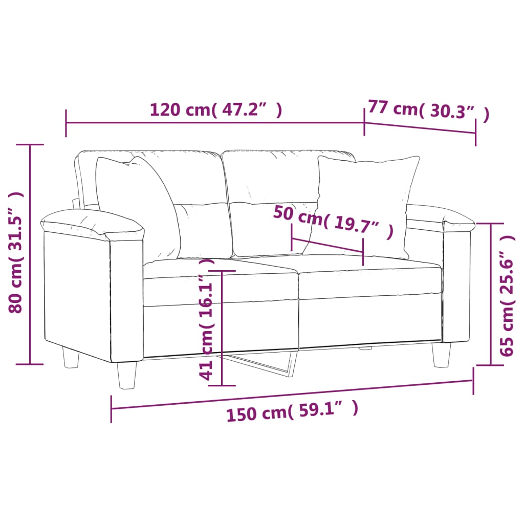 vidaXL 2 Sæta Sófi með Púðum Ljósgrár 120 cm Míkrófíberáklæði