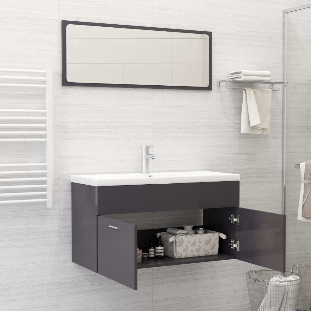 804808 vidaXL 2 Piece Bathroom Furniture Set High Gloss Grey Chipboard