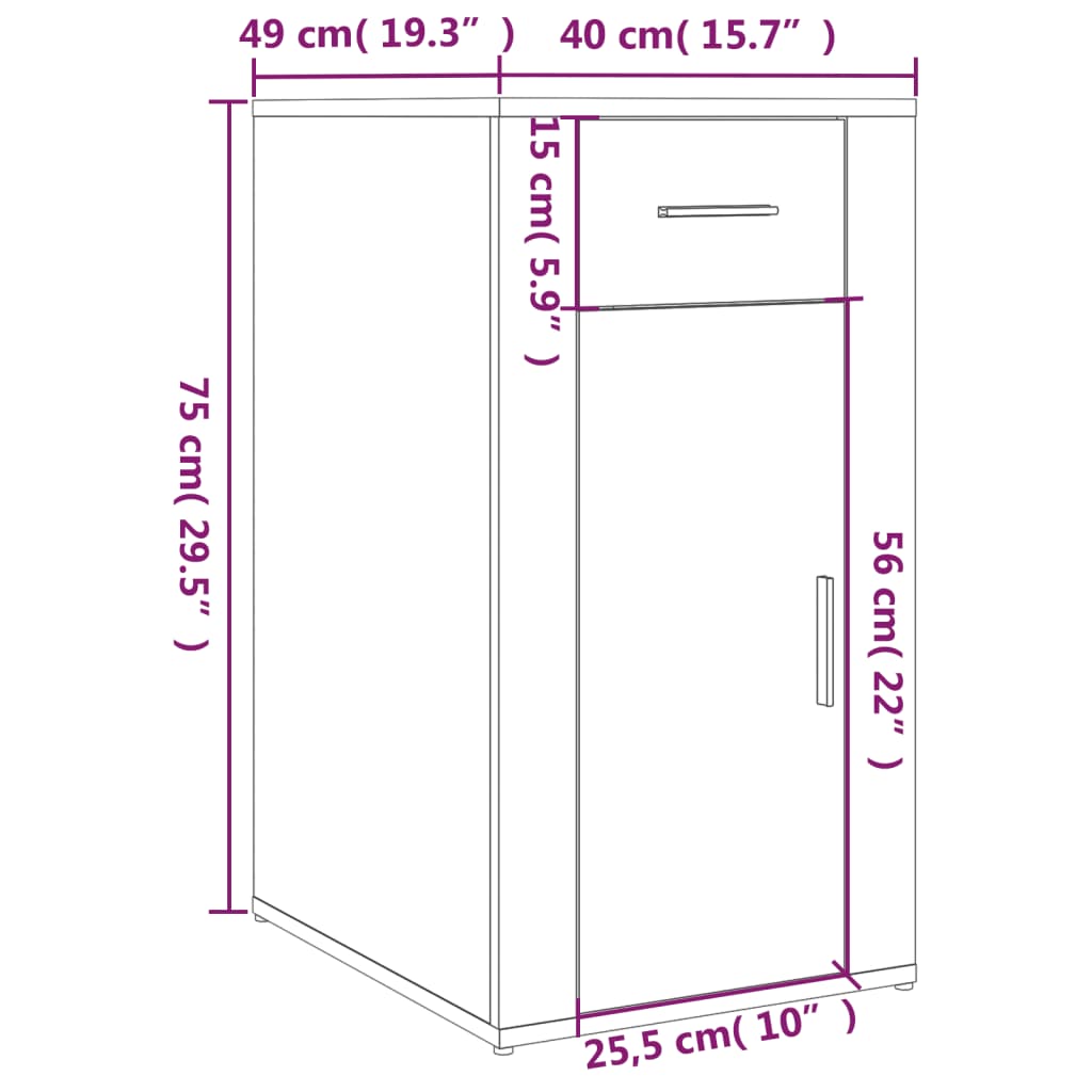 vidaXL Skrifborðsskápur Háglansandi Hvítt 40x49x75 Samsettur Viður