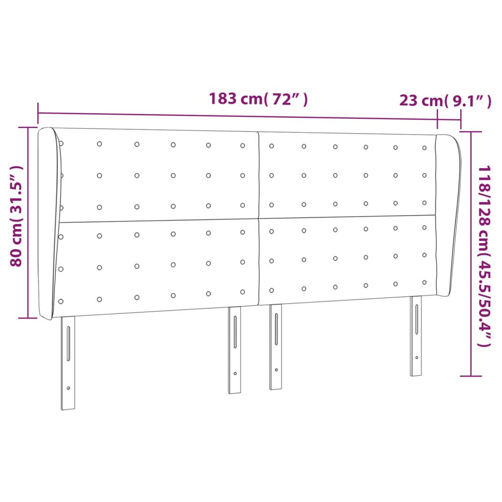 vidaXL Höfðagafl með Eyrum 183x23x118/128 cm Svört Gervileður