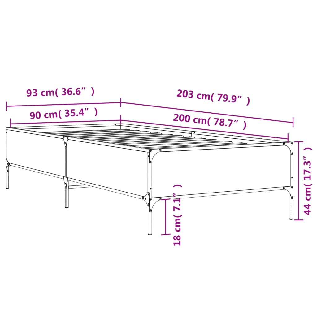 vidaXL Náttborð Sonoma Eikarlitur 90x200 cm Samsettur Viður og málmur