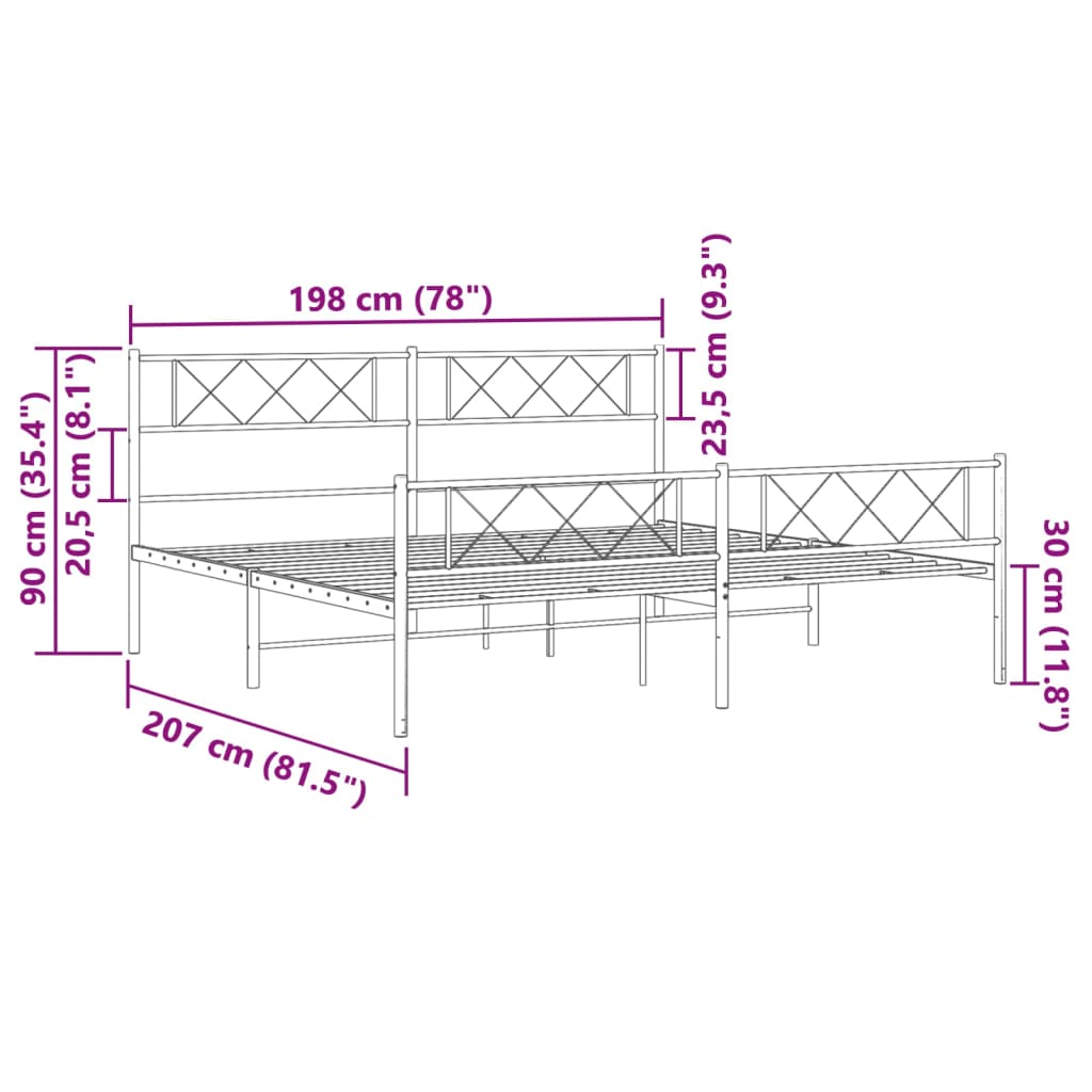 vidaXL Rúmgrind úr Málmi án Dýnu með Fótagafli Hvít 193x203 cm