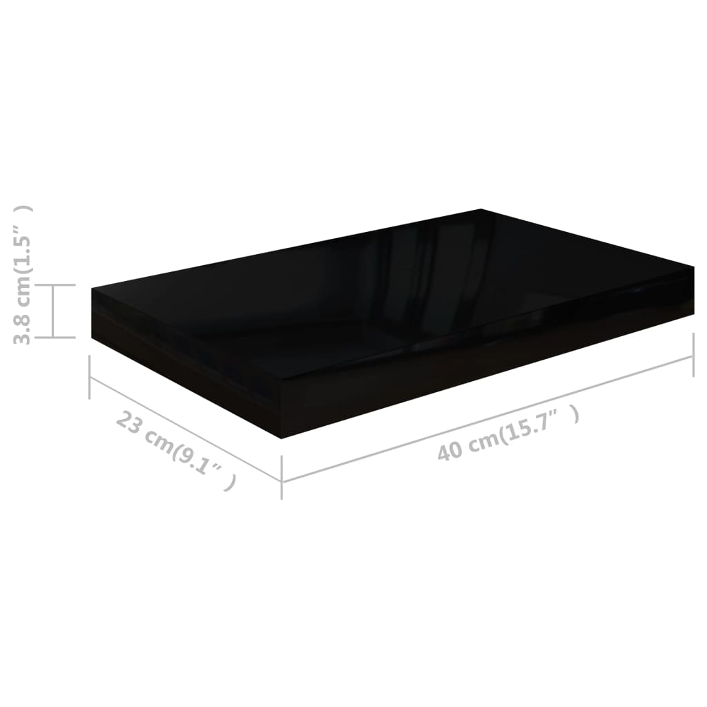 vidaXL Vegghengdar Hillur 4 stk. Háglans Svartar 40x23x3,8 cm MDF