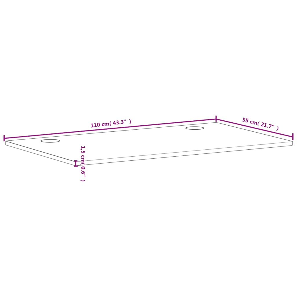 vidaXL Skrifborðsplata 110x55x1,5 cm Gegnheilt Beyki