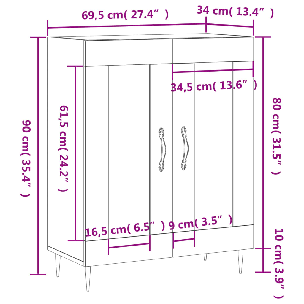 vidaXL Skenkur Hvítur 69,5x34x90 cm Samsettur Viður