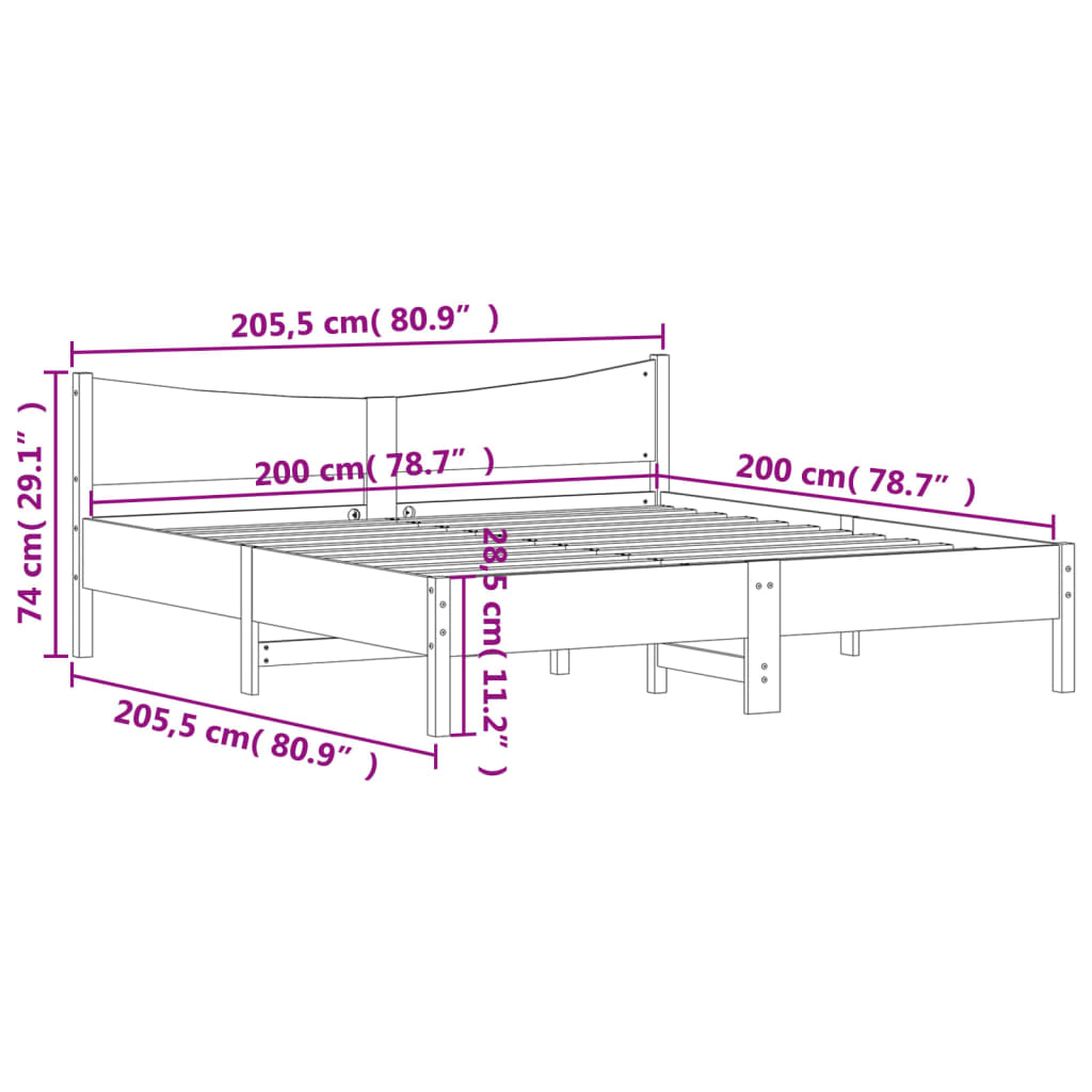 vidaXL Rúmgrind án Dýnu 200x200 cm Vaxbrún Gegnheil Fura