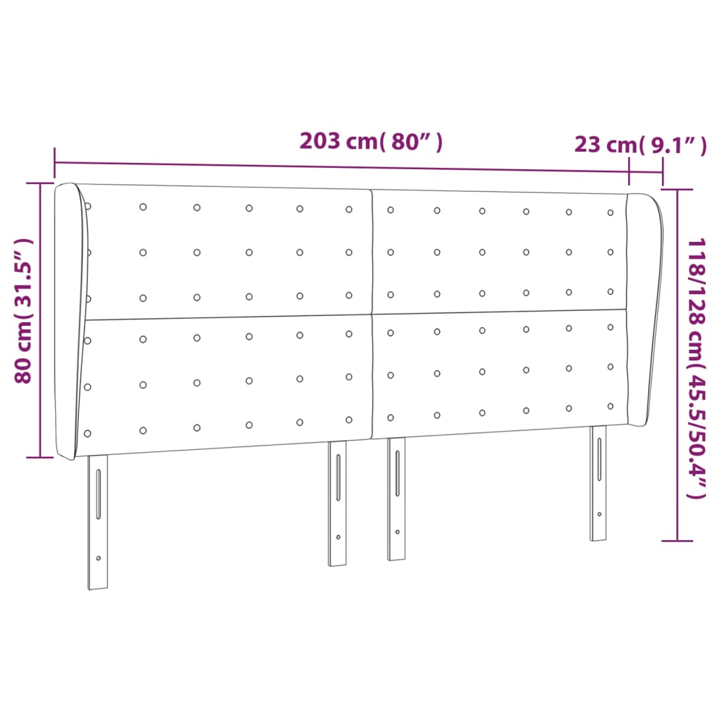 vidaXL Höfðagafl með Eyrum 203x23x118/128 cm Grænn Efni