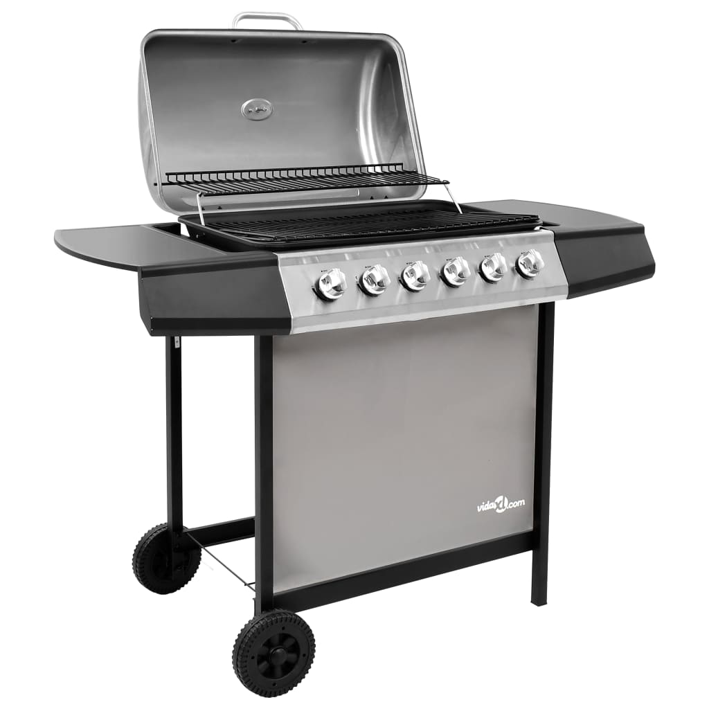 vidaXL Gasgrill 6 Brennarar Svart og Silfurlitað