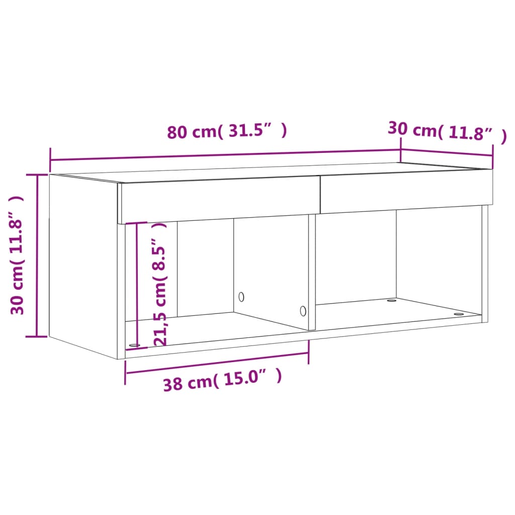 vidaXL Sjónvarpsskápur með LED-ljósum Steypugrár 80x30x30 cm