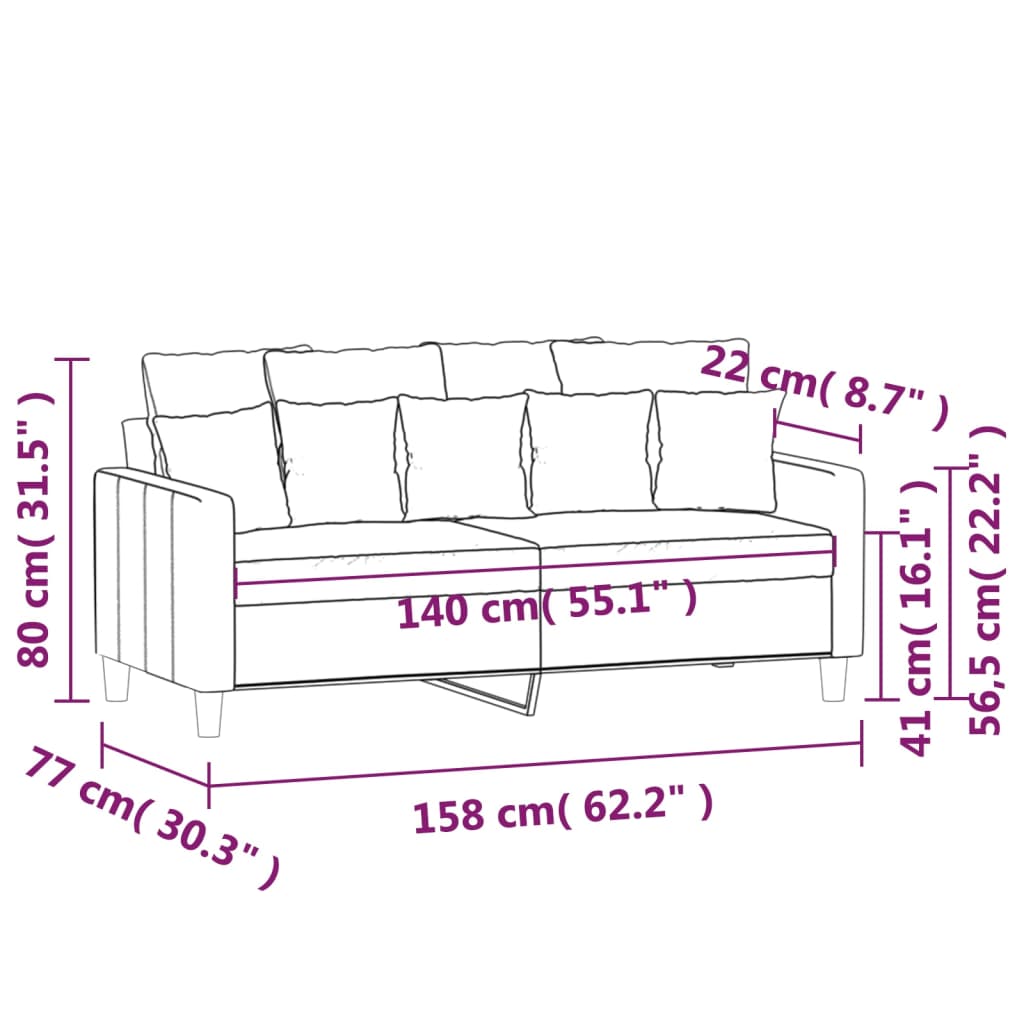 vidaXL 2 Sæta Sófi Gulur 140 cm Flauel