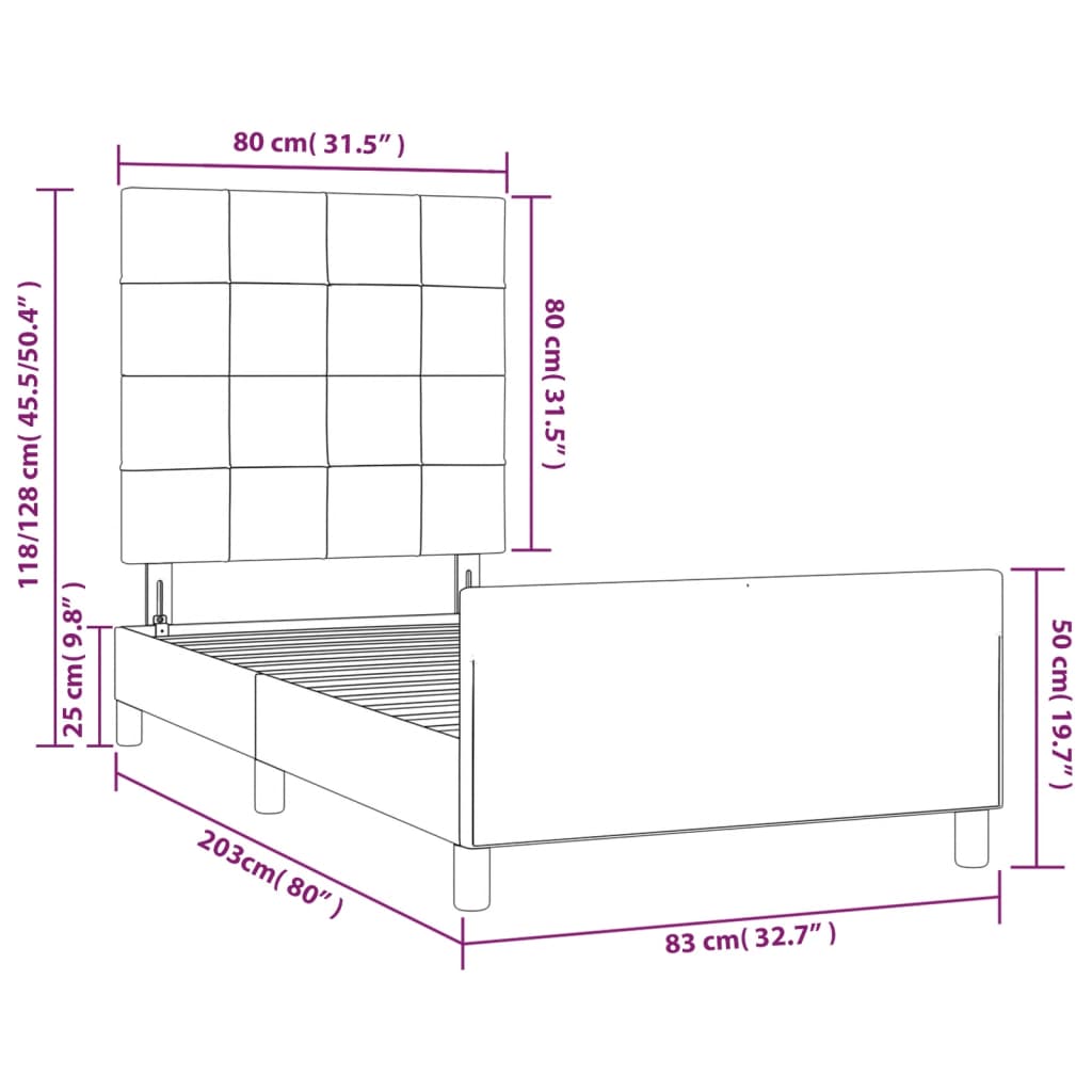 vidaXL Rúmgrind með Höfuðgafli Svört 80x200 cm