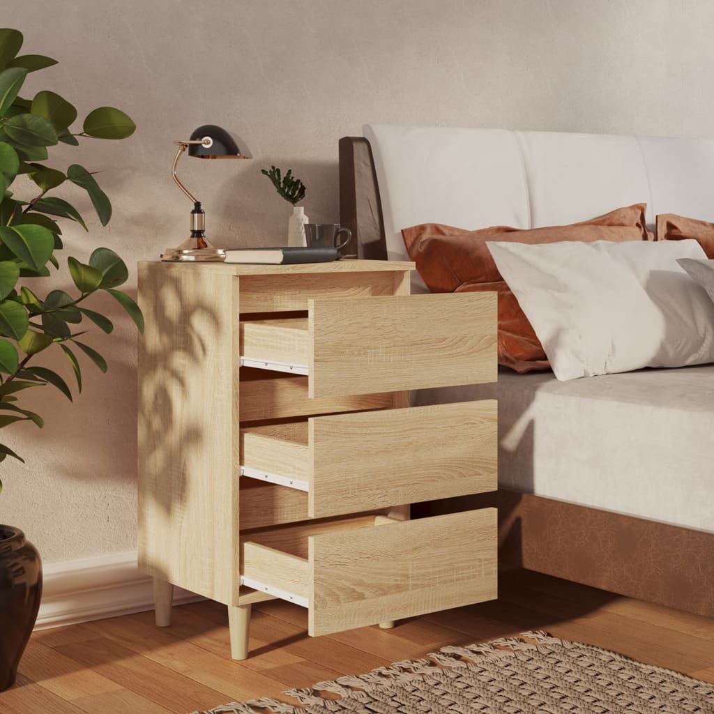805893 vidaXL Bed Cabinet with Solid Wood Legs Sonoma Oak 40x35x69 cm