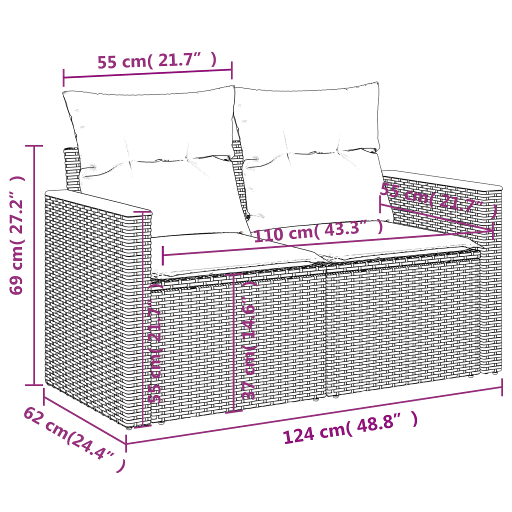 vidaXL 11 Hluta Garðsófasett með Sessum Drapplitað Pólýrattan