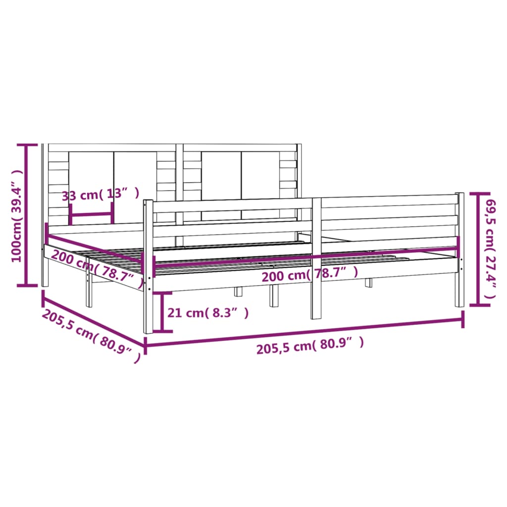 vidaXL Rúmgrind Svört Gegnheil Fura 200x200 cm