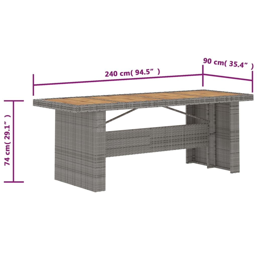 vidaXL 7 Parta Garðborðstofusett með Púðum Pólýrattan Grátt