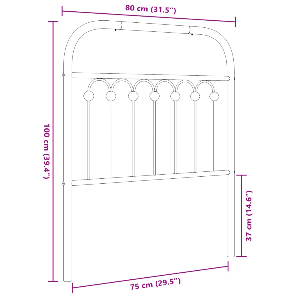 vidaXL Höfuðgafl úr Málmi Svartur 75 cm