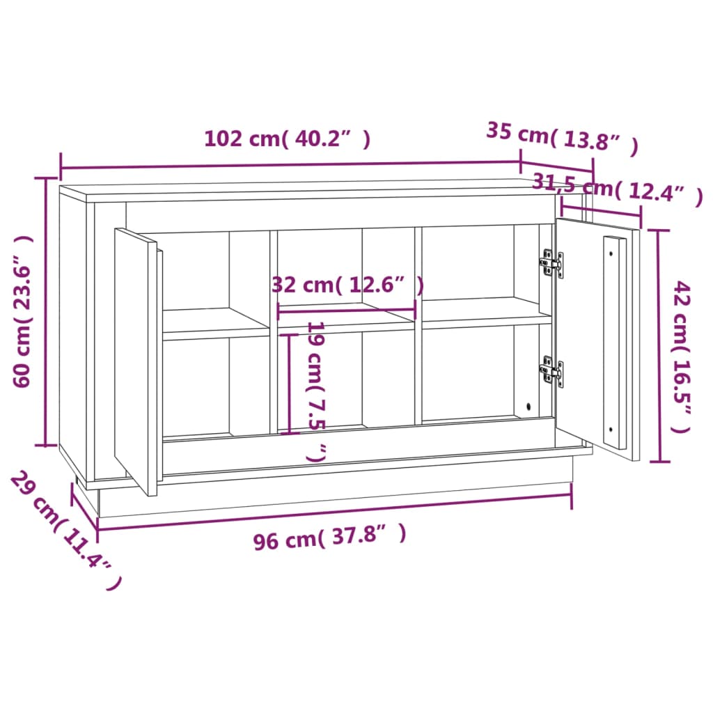 vidaXL Skenkur Sonoma Eik 102x35x60 cm Samsettur Viður