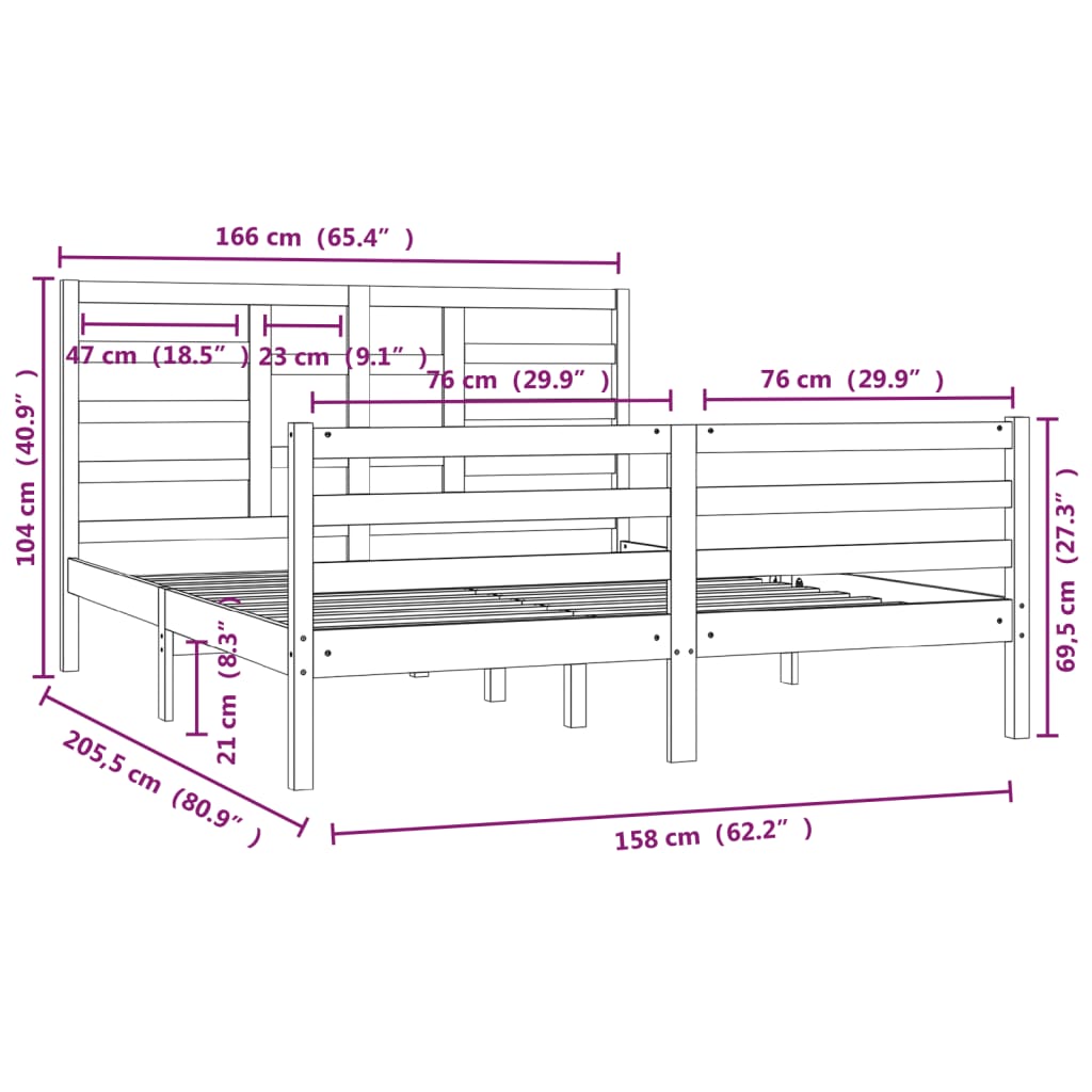 vidaXL Rúmgrind án Dýnu Hvít 160x200cm Gegnheil Viður