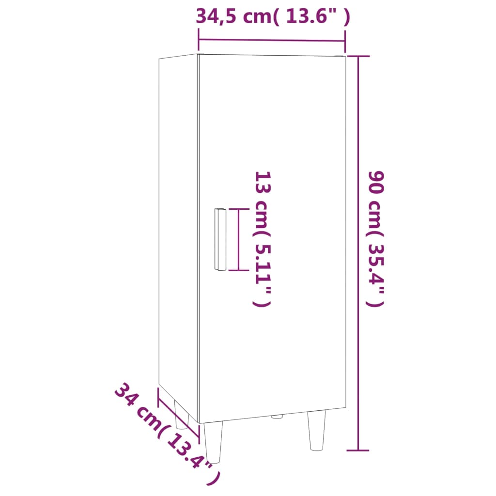 vidaXL Skenkur Svartur 34,5x34x90 cm Samsettur Viður