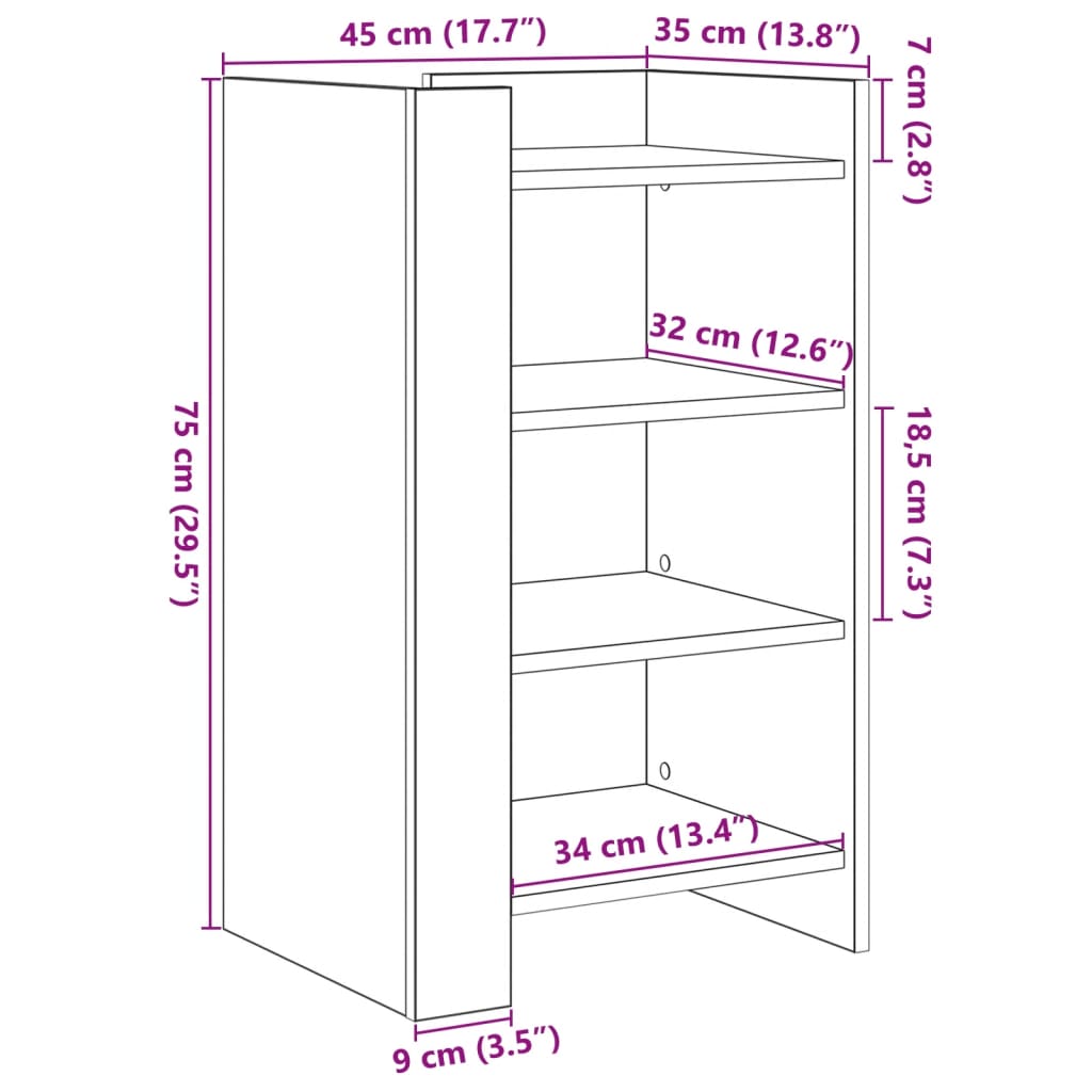 vidaXL Skenkur Sonoma Eik 45x35x75 cm Samsettur Viður