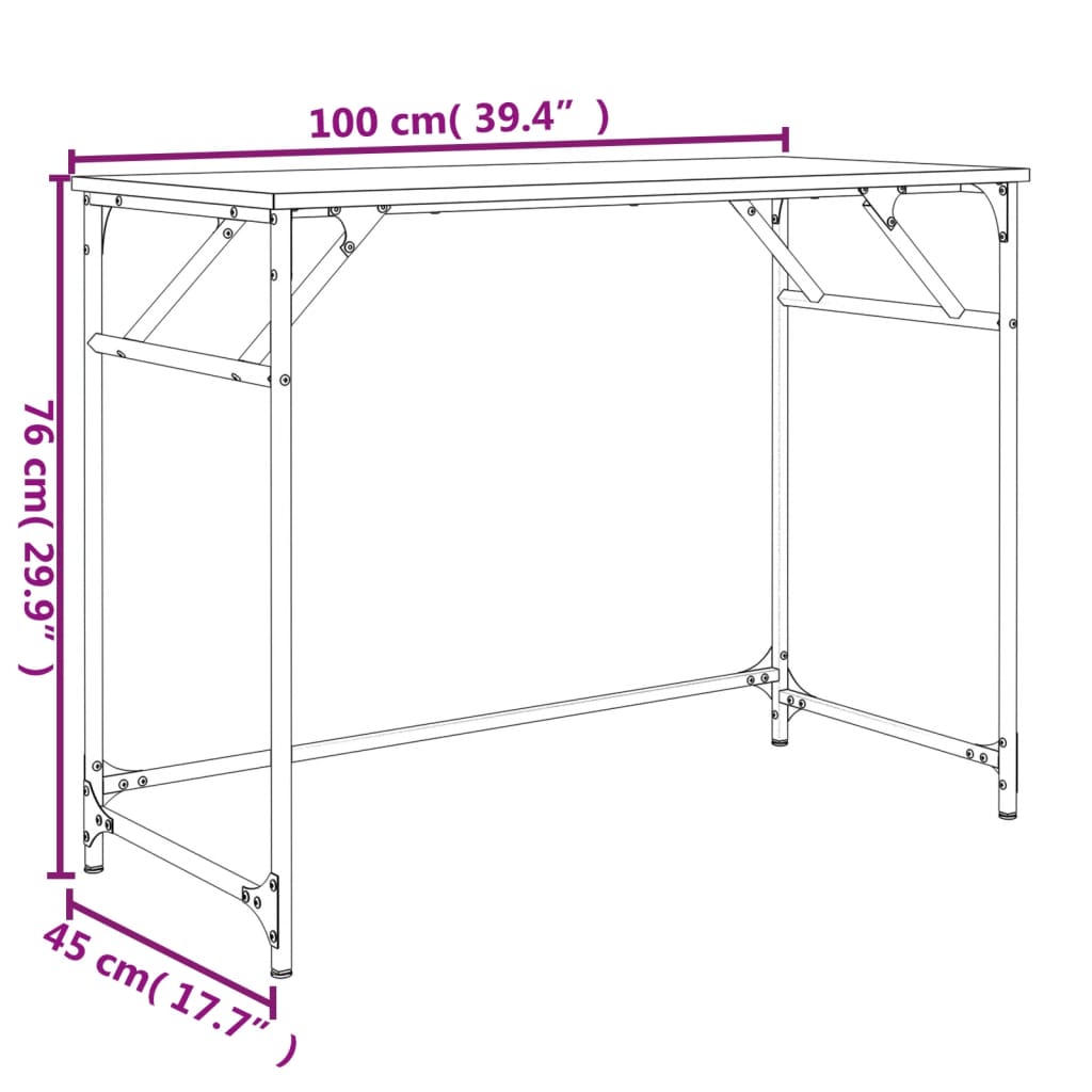 vidaXL Skrifborð Eik 100x45x76 cm Samsettur Viður og Dufthúðað Stál