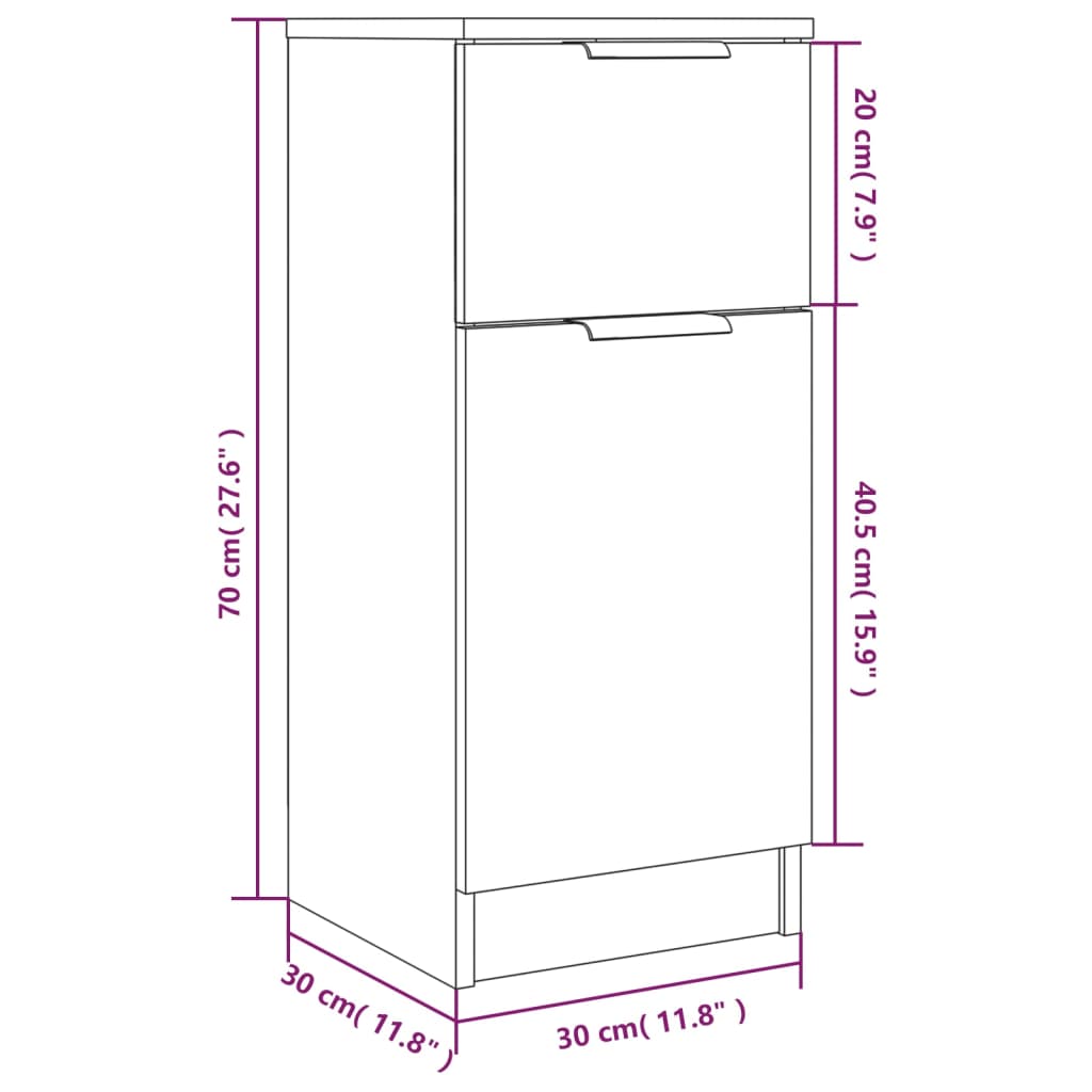 vidaXL Skenkir 2 stk. Hvítir 30x30x70 cm Samsettur Viður