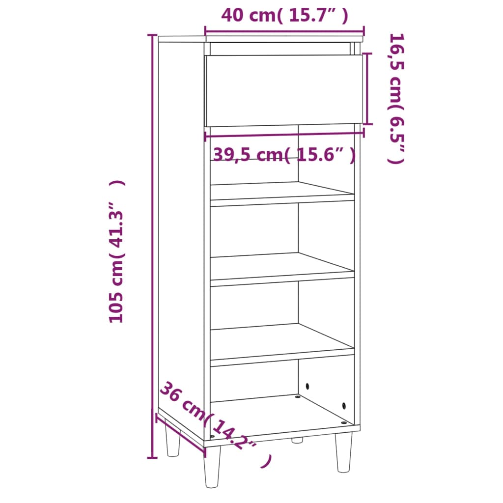 vidaXL Skóskápur Svartur 40x36x105 cm Samsettur Viður