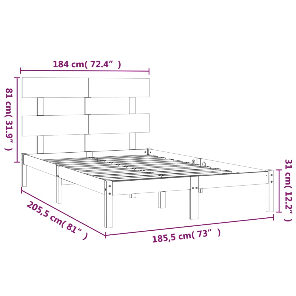 vidaXL Rúmgrind Gegnheill Viður 180x200 cm Super King